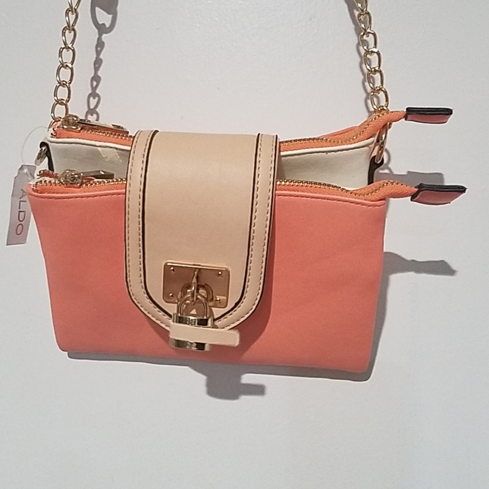 Salmon and cream cross body bag